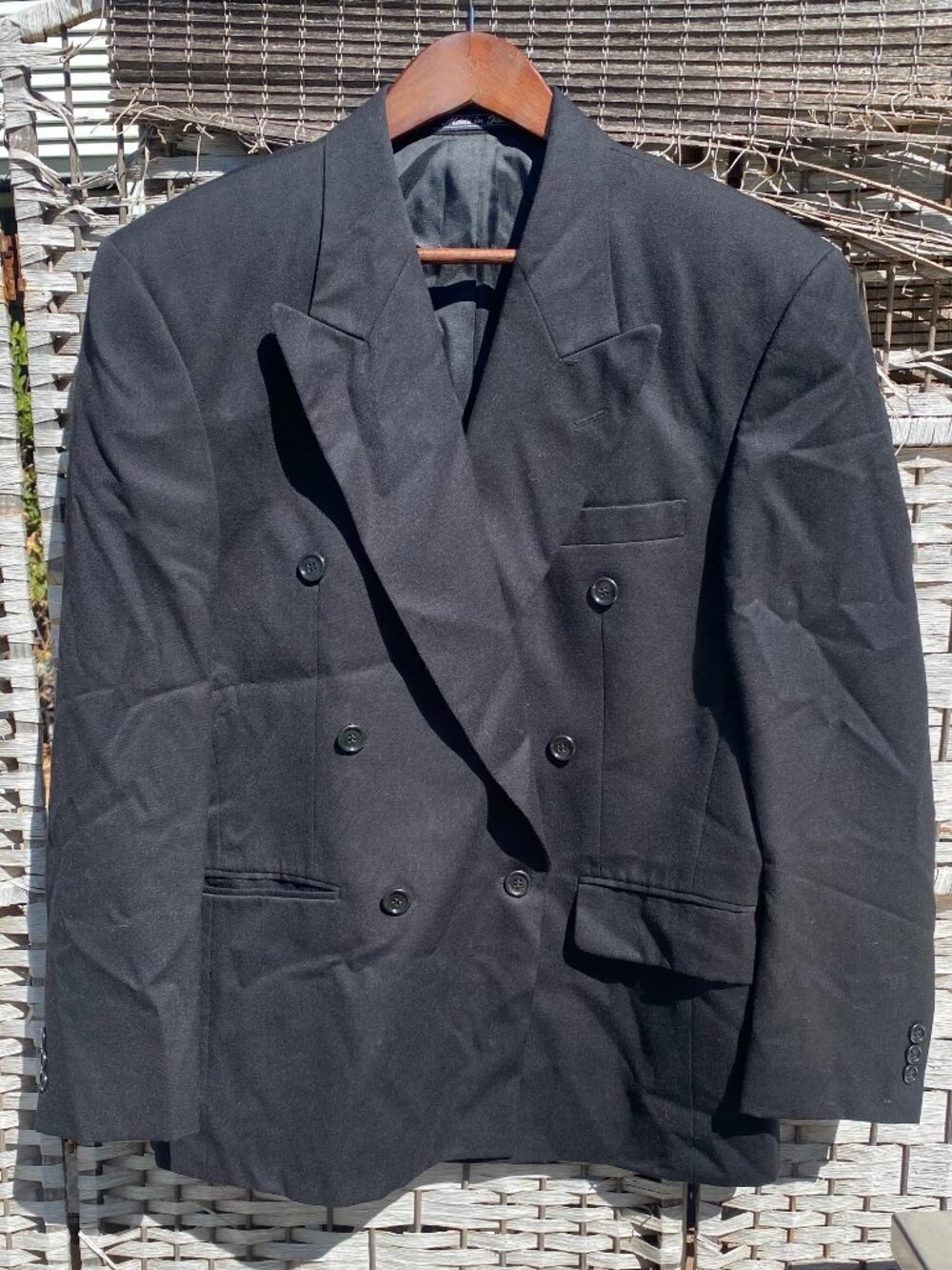 Vintage Pierre Balmain Double Breasted Peak Lapel Suit Jacket Blazer Men's Black